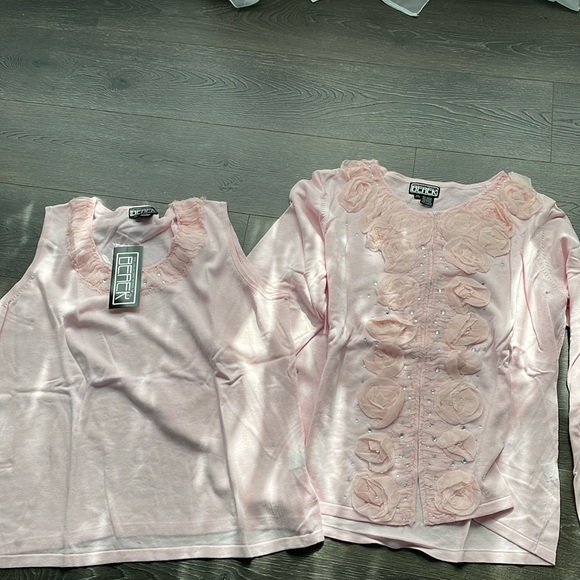 berek Sweaters - BEREK Pink Tulle Rosettes & Diamond Like Crystals Cardigan & Shell Set 2XL